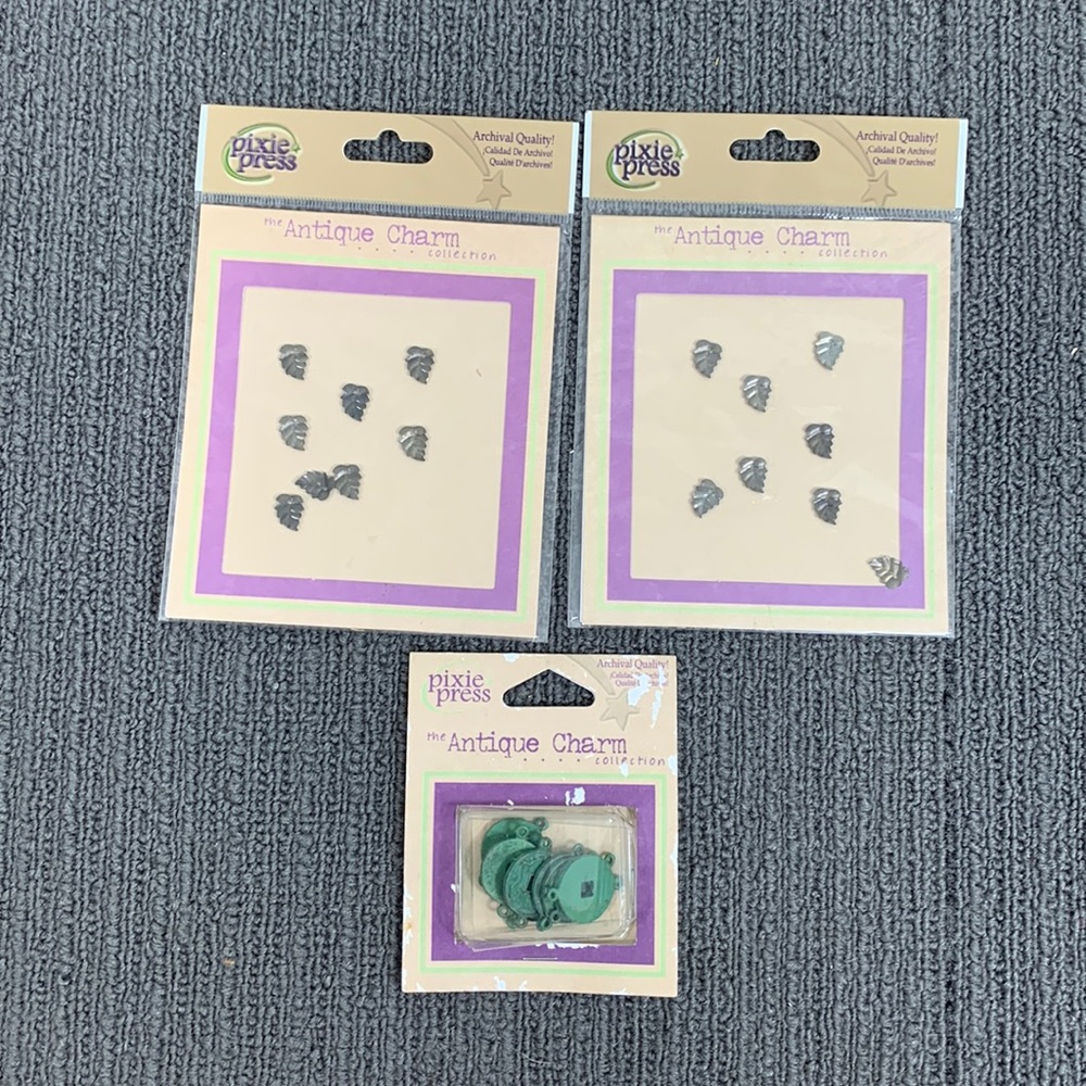 Lot of 3 Pixie Press Coin Charms & Metal Leaf Charms for Scrapbooking Darice New